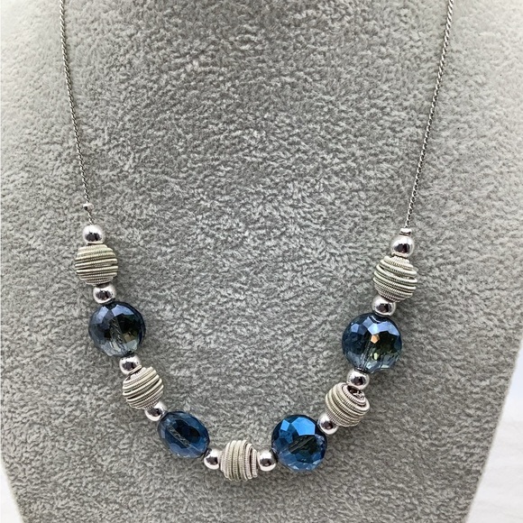 Trifari Blue and Silver Beaded Necklace - Picture 2 of 3